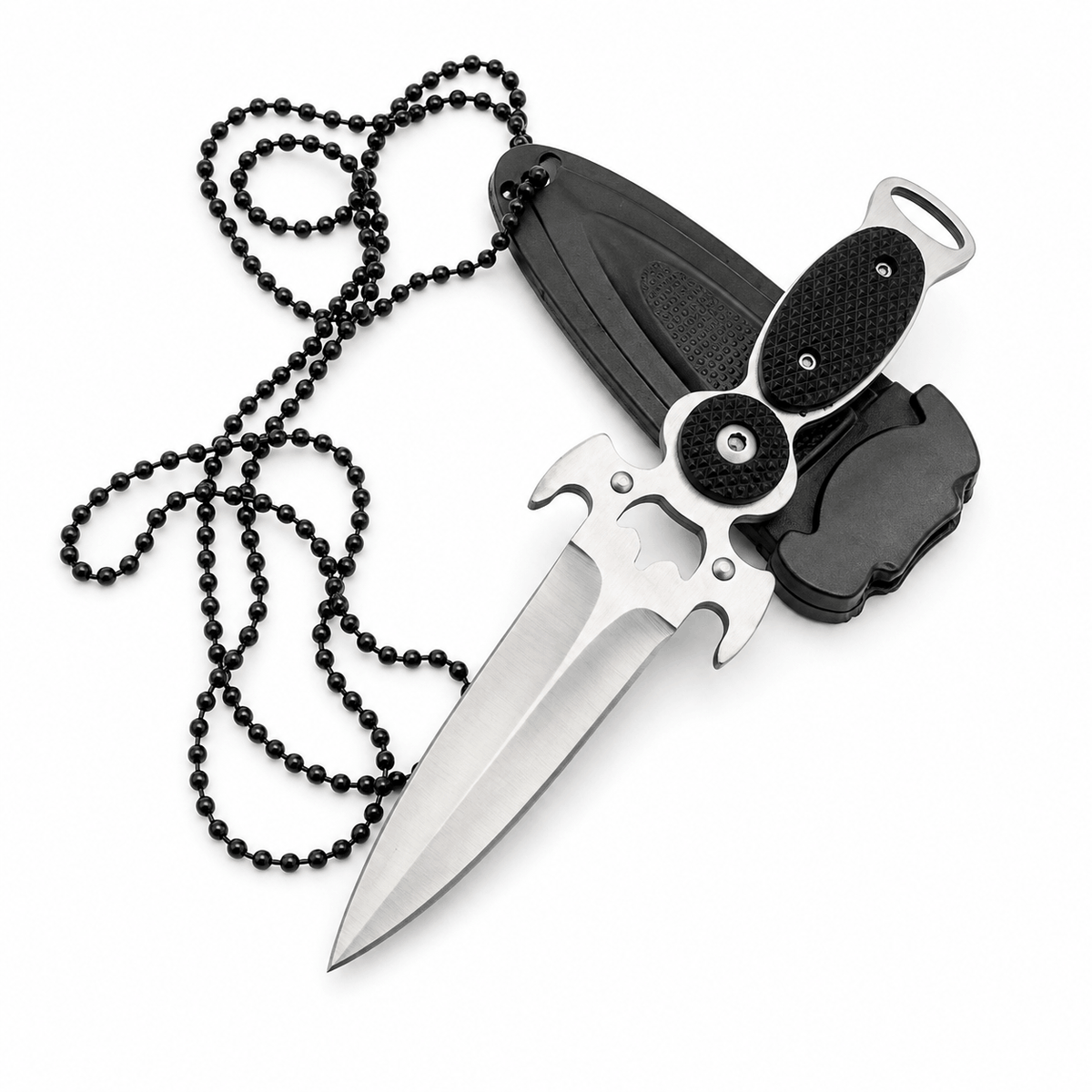 Kompakt Black Airsoft DAGGER kés tokkal és lánccal