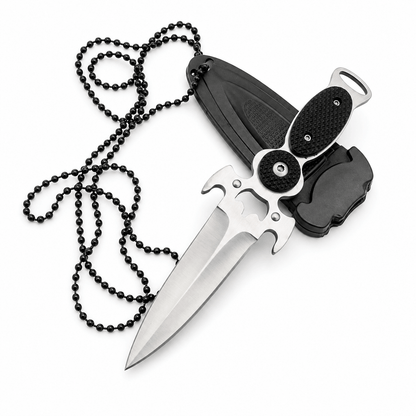 Kompakt Black Airsoft DAGGER kés tokkal és lánccal