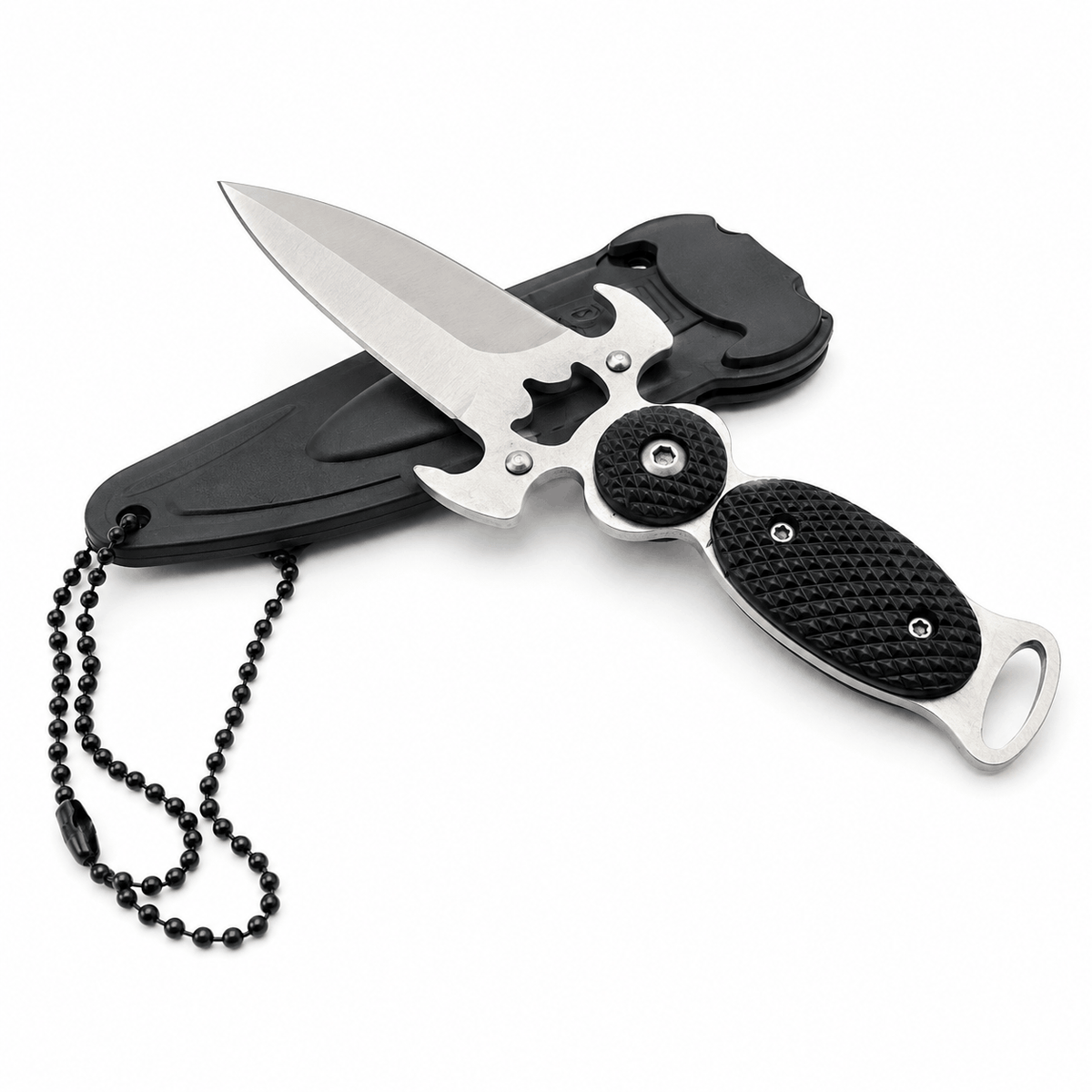 Kompakt Black Airsoft DAGGER kés tokkal és lánccal