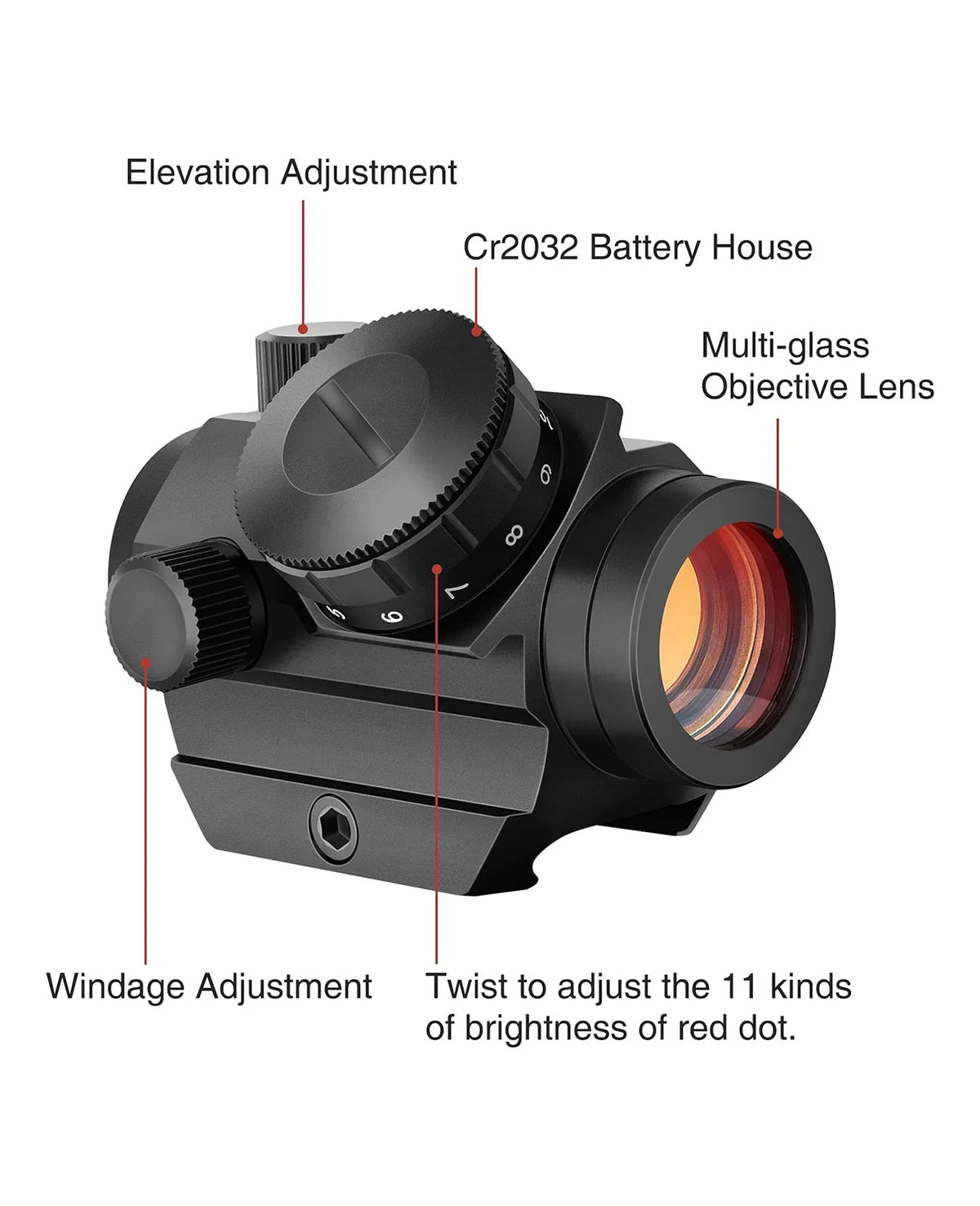 Sights colimator (red dot) BlackAirsoft FALCON 2MOA 1x25 mm cu 11 niveluri de luminozitate