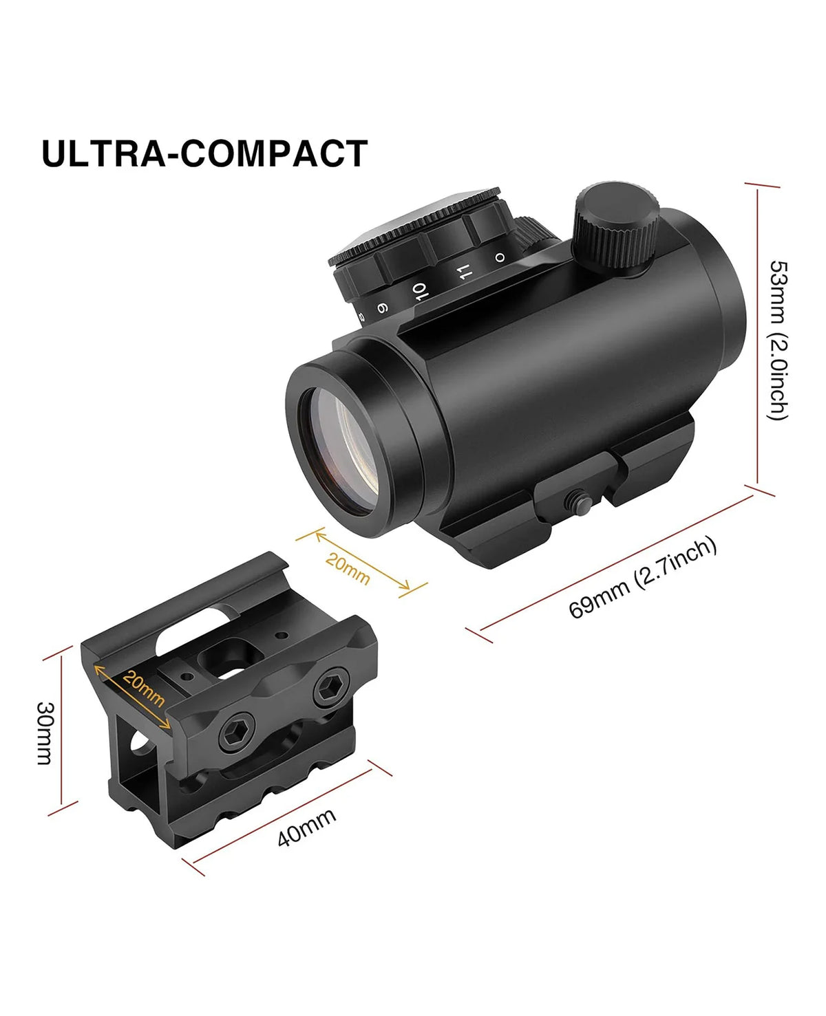Sights colimator (red dot) BlackAirsoft FALCON 2MOA 1x25 mm cu 11 niveluri de luminozitate