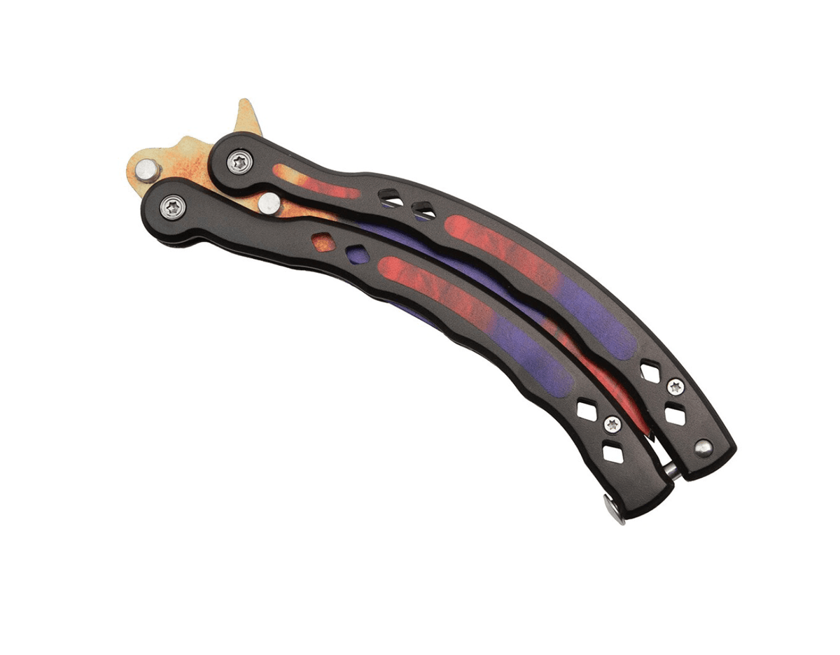 Couteau papillon à lame colorée et poignée en aluminium