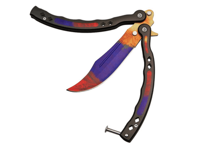 Couteau papillon à lame colorée et poignée en aluminium