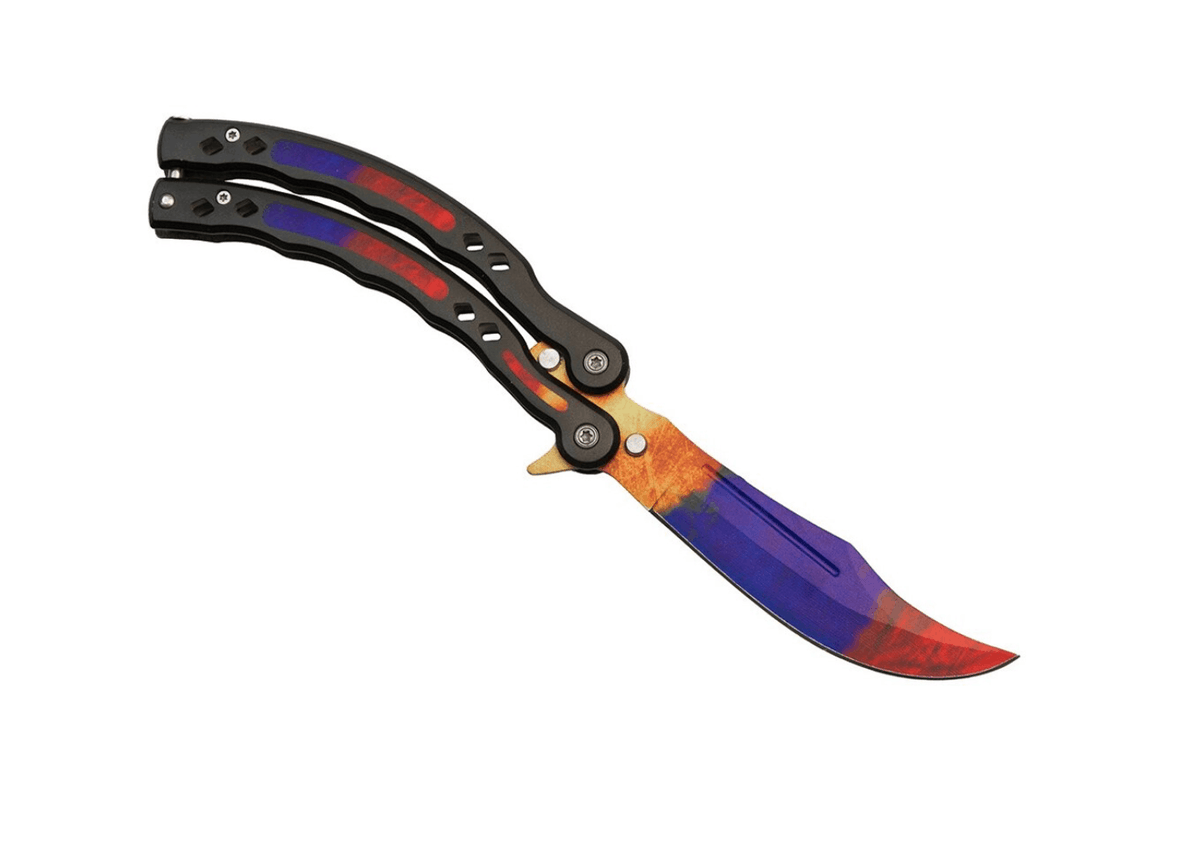 Couteau papillon à lame colorée et poignée en aluminium