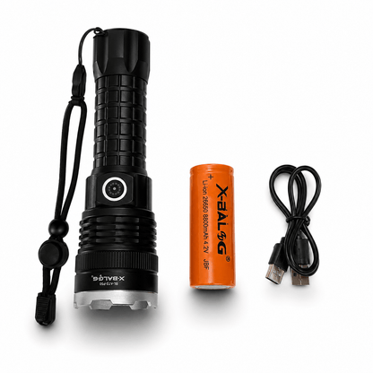 X-BALOG P50 nagy teljesítményű LED zseblámpa akkumulátorral és USB töltéssel – 17 cm
